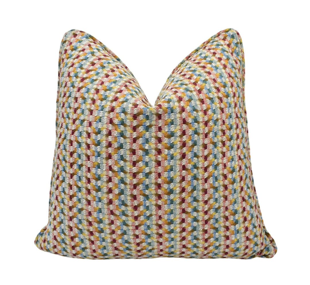 Casamance - Beguin - Multico Topaze - Playful Colourful Woven Jacquard Cushion Cover - Soft Primary Colour Yarn Weave Dopamine Decor Pillow.