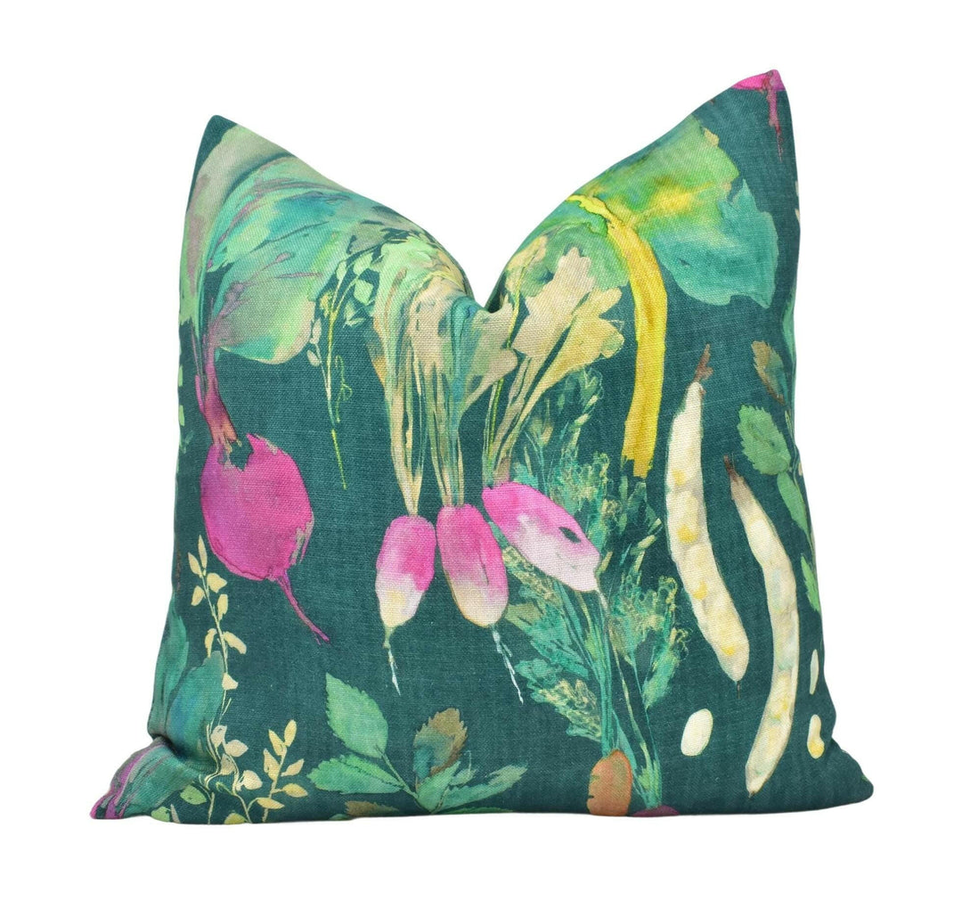 Bluebellgray - Vegetable Patch - Chard - Fresh Uplifting Spring Garden Designer Cushion Cover - Teal Green Colourful English Nature Pillow.