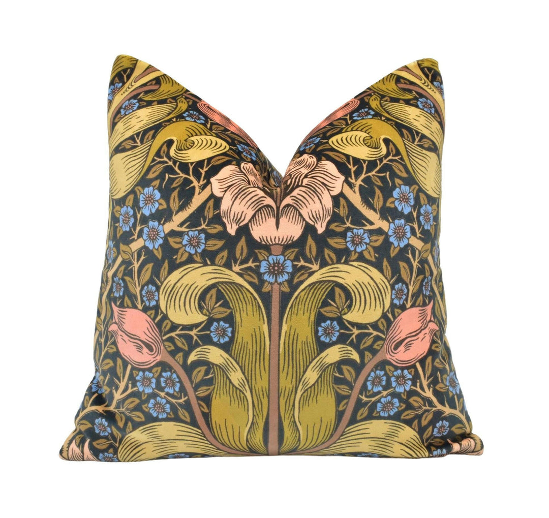 William Morris - Spring Thicket Velvet - Old Fashioned - Brooding Vintage Style Floral Cushion Cover Rust Jewel English Tulip Morris Pillow.