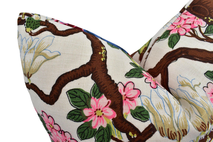 GP & J Baker - Rockbird Signature - Cream - White Floral Magnolia Bird Cushion Cover - Colourful Chinese Pheasant Exotic Botanical Pillow.