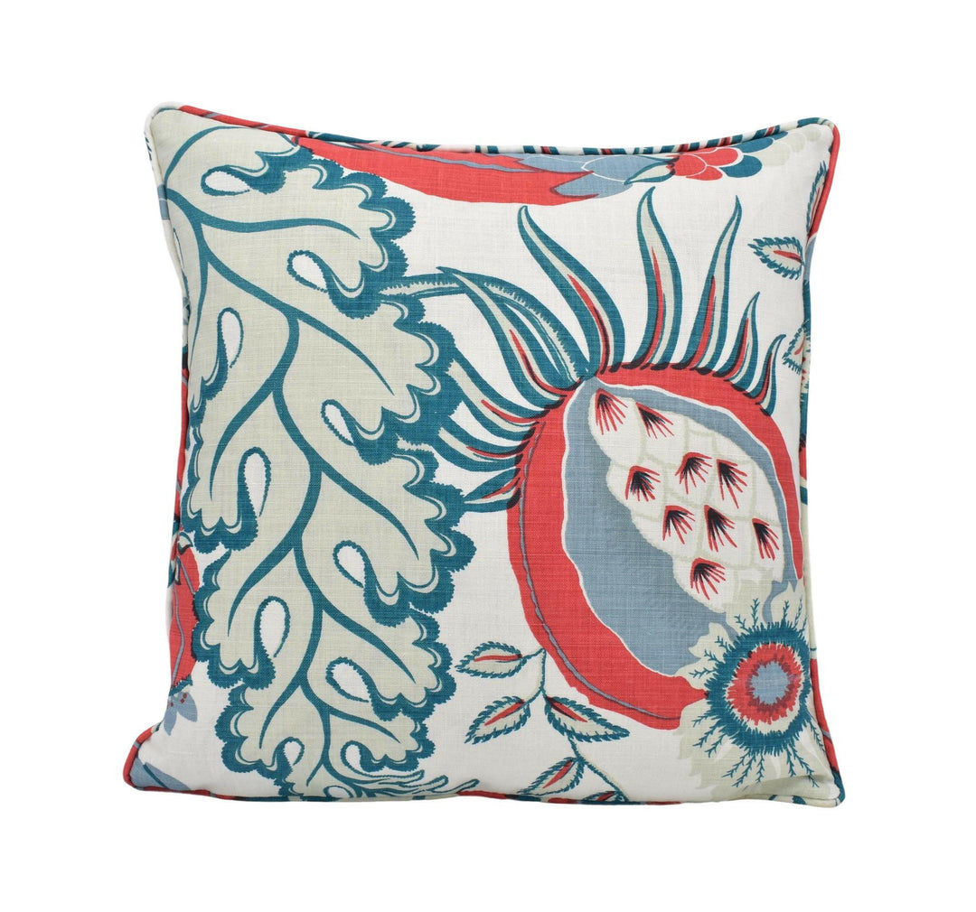 Christopher Farr x Michael Szell - Carnival - Coral - Bold Statement Pomegranate Floral Designer Cushion Cover White Teal Exotic Pillow.