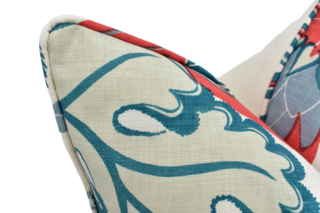 Christopher Farr x Michael Szell - Carnival - Coral - Bold Statement Pomegranate Floral Designer Cushion Cover White Teal Exotic Pillow.