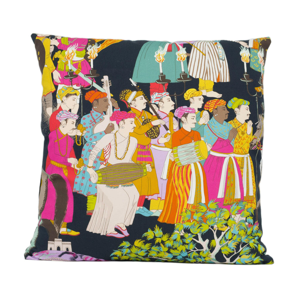 Manuel Canovas - Dara - Noir - Colourful Indian Inspired Maharajah Cushion Cover - Black Colourful Asian Inspired Handmade Cotton Pillow.