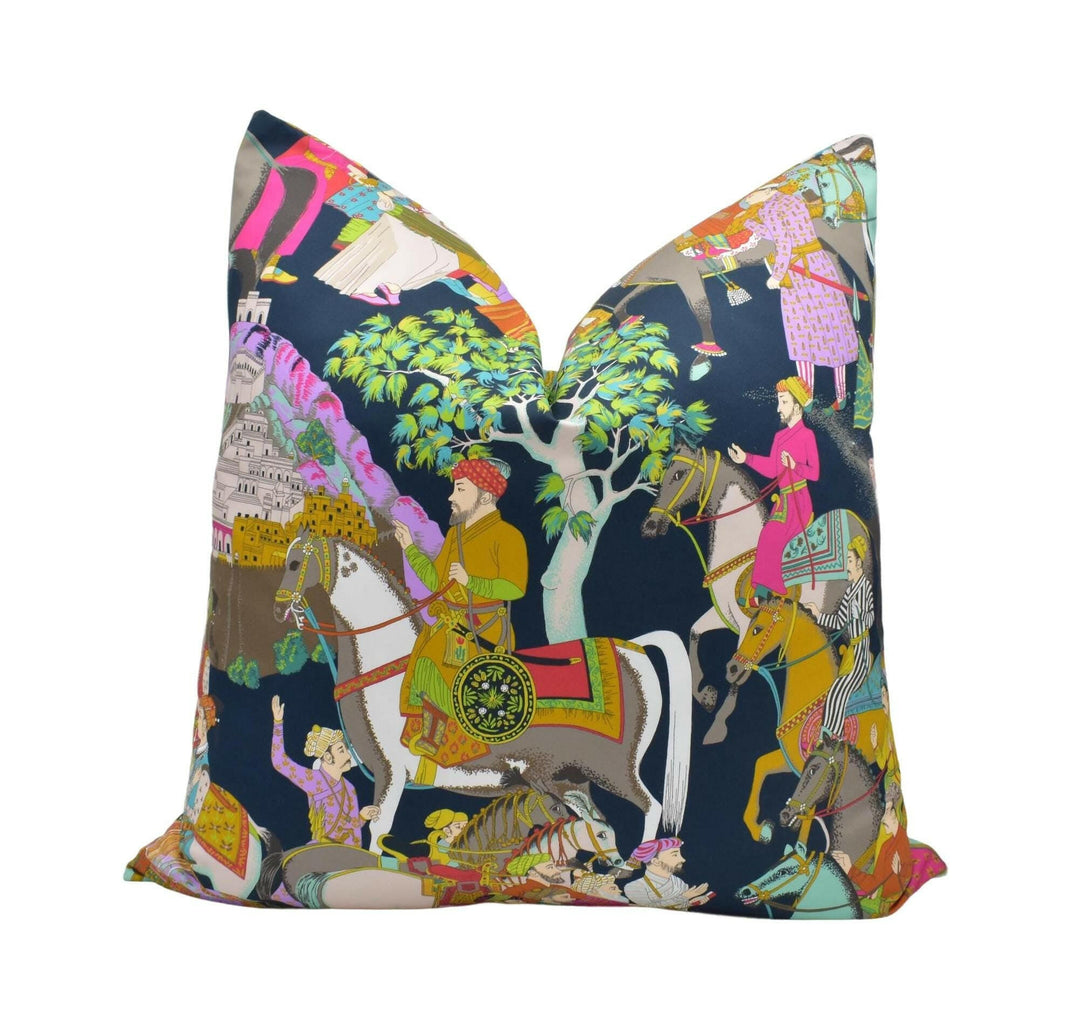Manuel Canovas - Dara - Noir - Colourful Indian Inspired Maharajah Cushion Cover - Black Colourful Asian Inspired Handmade Cotton Pillow.