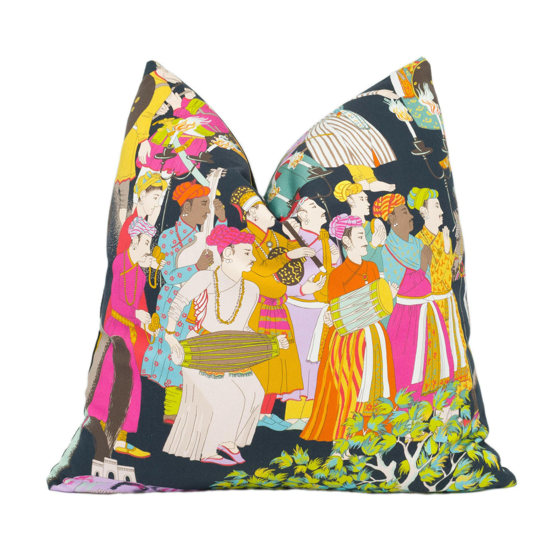 Manuel Canovas - Dara - Noir - Colourful Indian Inspired Maharajah Cushion Cover - Black Colourful Asian Inspired Handmade Cotton Pillow.