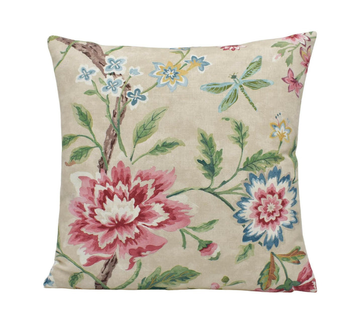Colefax and Fowler - Belgrove - Pink / Green - Charming 18th Century Chinoiserie Floral Cushion Cover Vibrant Magnolia Designer Bird Pillow.