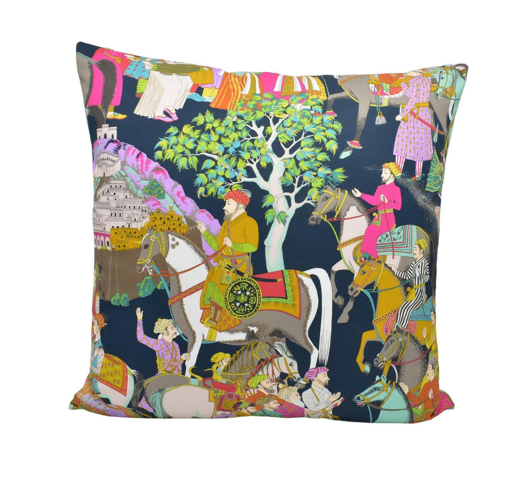 Manuel Canovas - Dara - Noir - Colourful Indian Inspired Maharajah Cushion Cover - Black Colourful Asian Inspired Handmade Cotton Pillow.