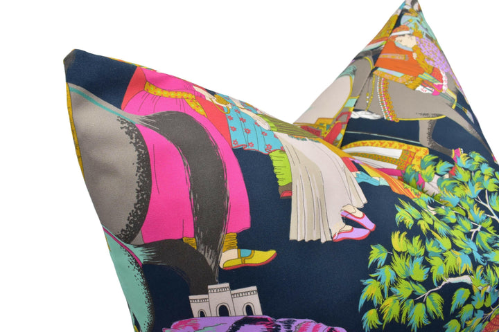 Manuel Canovas - Dara - Noir - Colourful Indian Inspired Maharajah Cushion Cover - Black Colourful Asian Inspired Handmade Cotton Pillow.