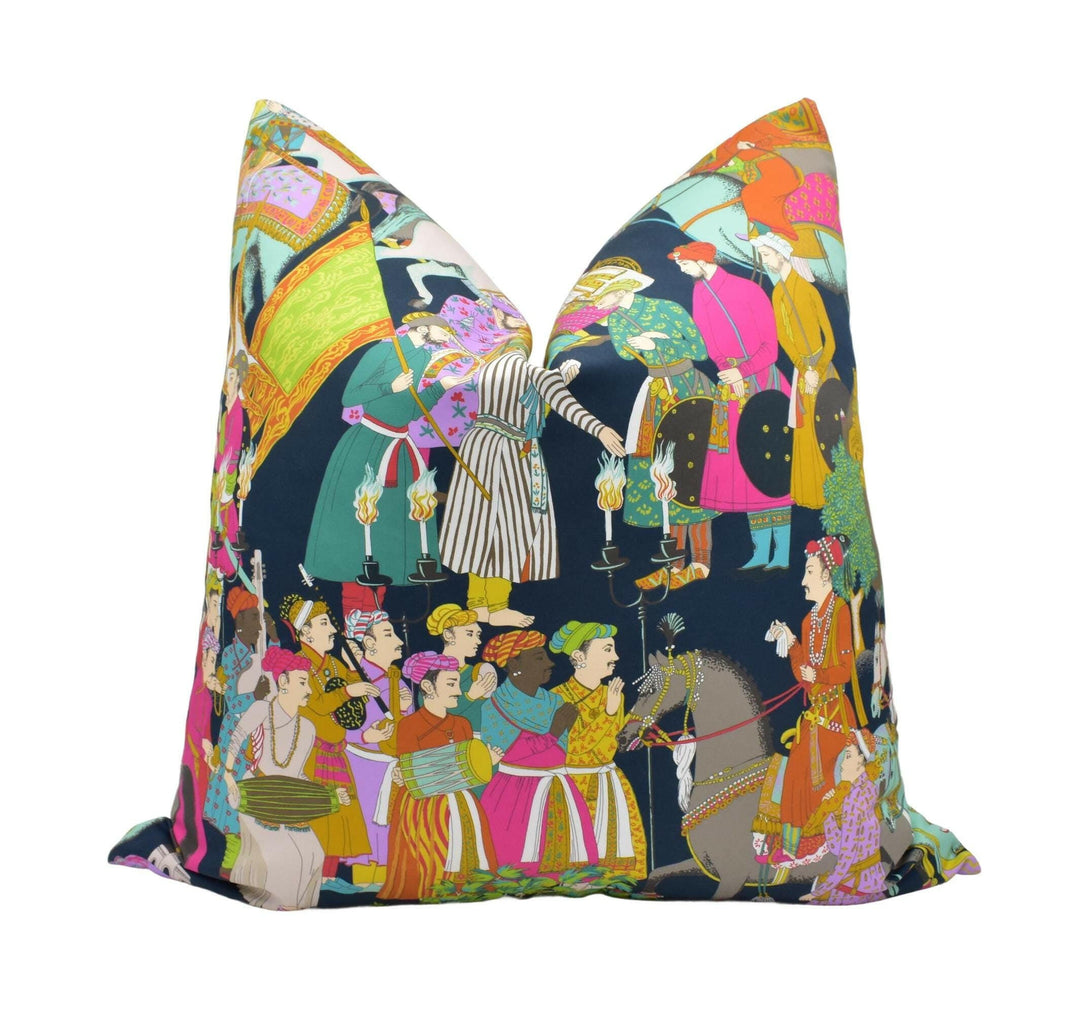Manuel Canovas - Dara - Noir - Colourful Indian Inspired Maharajah Cushion Cover - Black Colourful Asian Inspired Handmade Cotton Pillow.