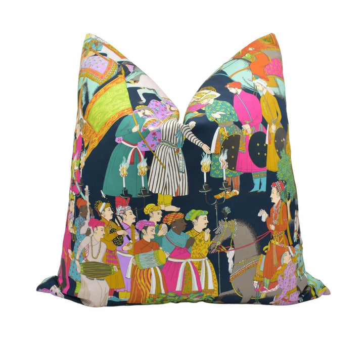 Manuel Canovas - Dara - Noir - Colourful Indian Inspired Maharajah Cushion Cover - Black Colourful Asian Inspired Handmade Cotton Pillow.