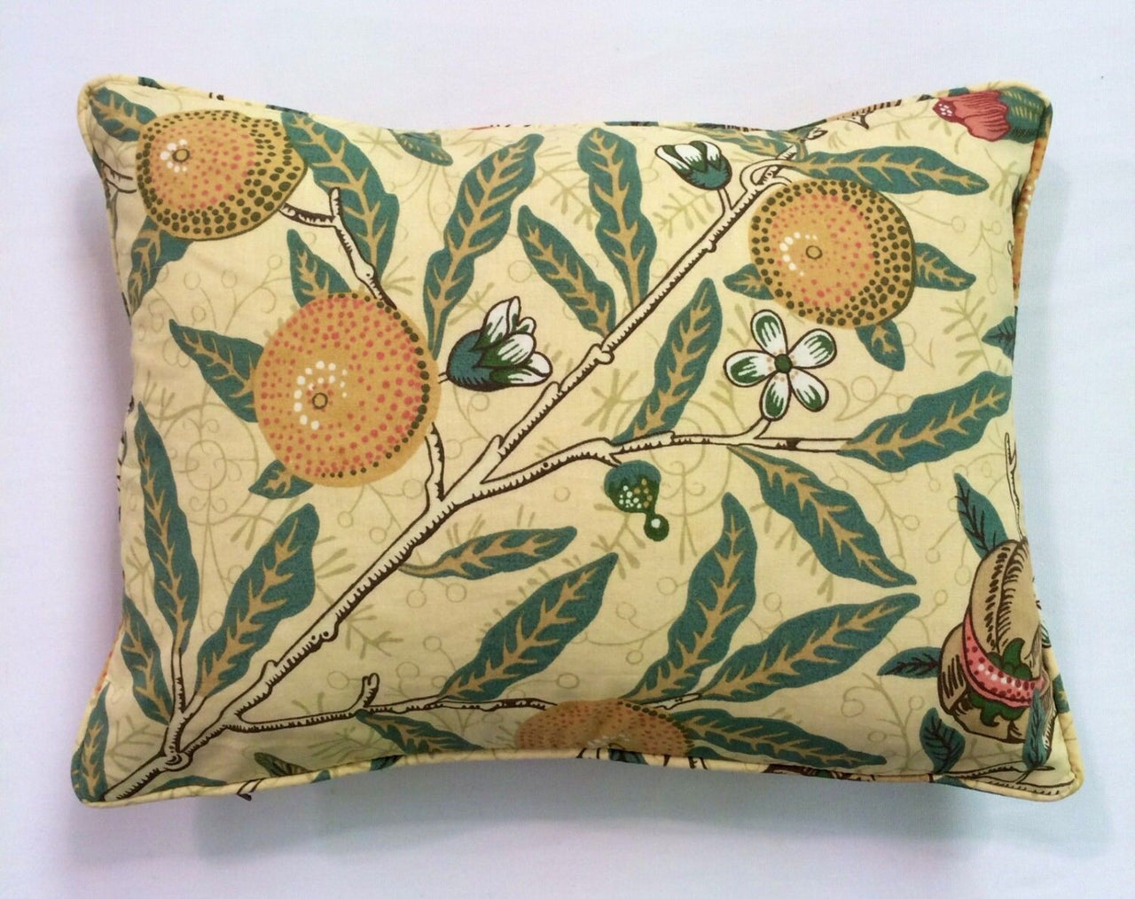 William Morris -  Fruit Major - Ivory / Teal - Self-Piped Cushion Cover Throw Pillow Designer Home Decor