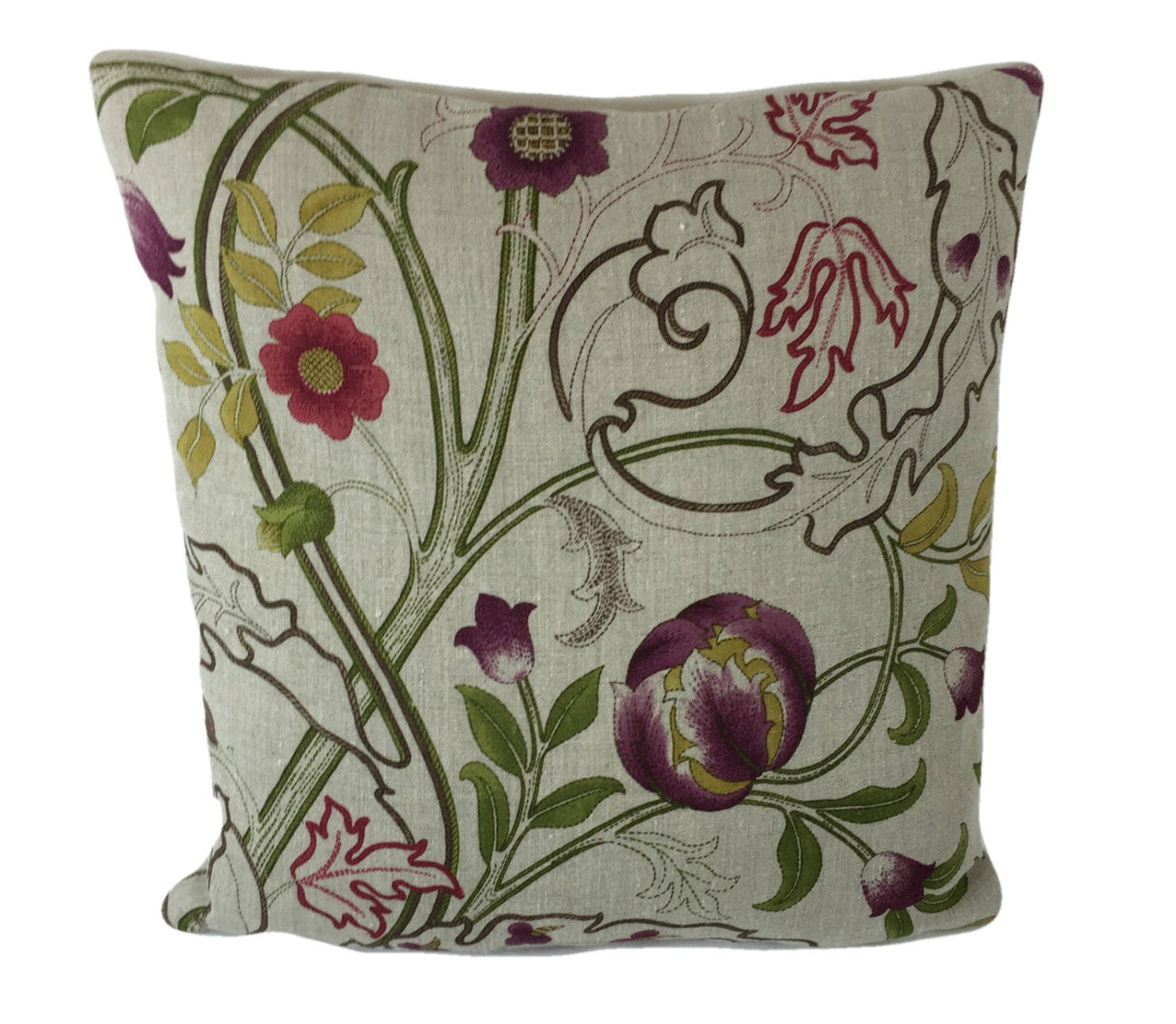 William Morris - Mary Isobel - Wine / Linen Cushion Cover Throw Pillow Designer Home Decor