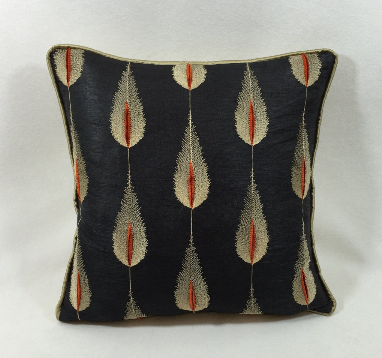 Jane Churchill - Colefax & Fowler - Plato - Charcoal - Elegant Silk Feather Motif Cushion Cover - Handmade Throw Pillow Designer Home Decor