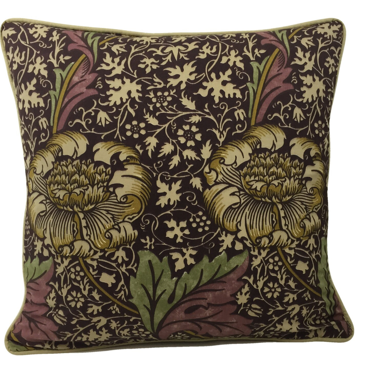 William Morris - Kennet - Grape / Gold - Contrast Piped Cushion Cover Throw Pillow Designer Home Decor