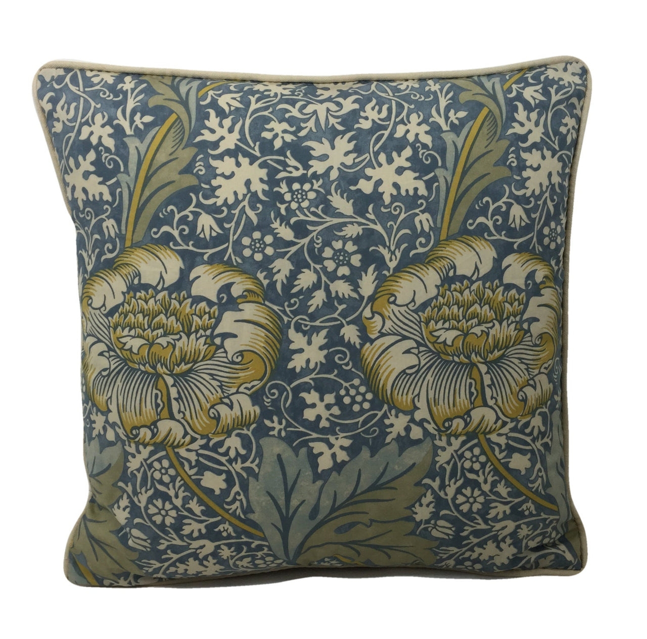 William Morris - Kennet - Sea Blue / Lichen - Contrast Piped Cushion Cover Throw Pillow Designer Home Decor