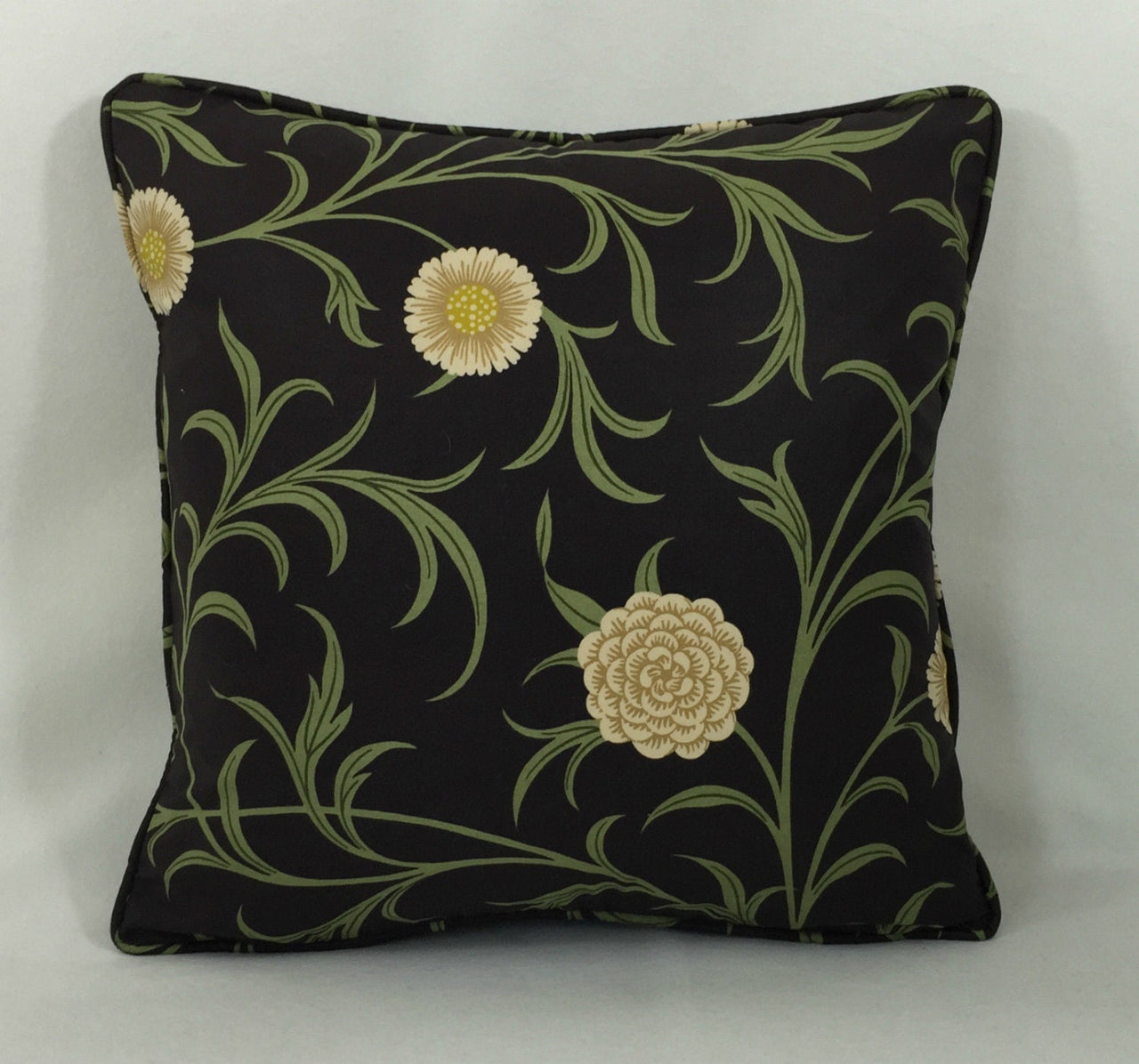 William Morris - Scroll - Black / Thyme - Cushion Cover Throw Pillow Designer Home Decor