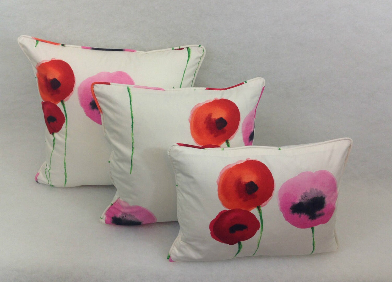 Sanderson - Poppies Watercolour - Red / Emerald - Cushion Cover Throw Pillow Designer Home Decor