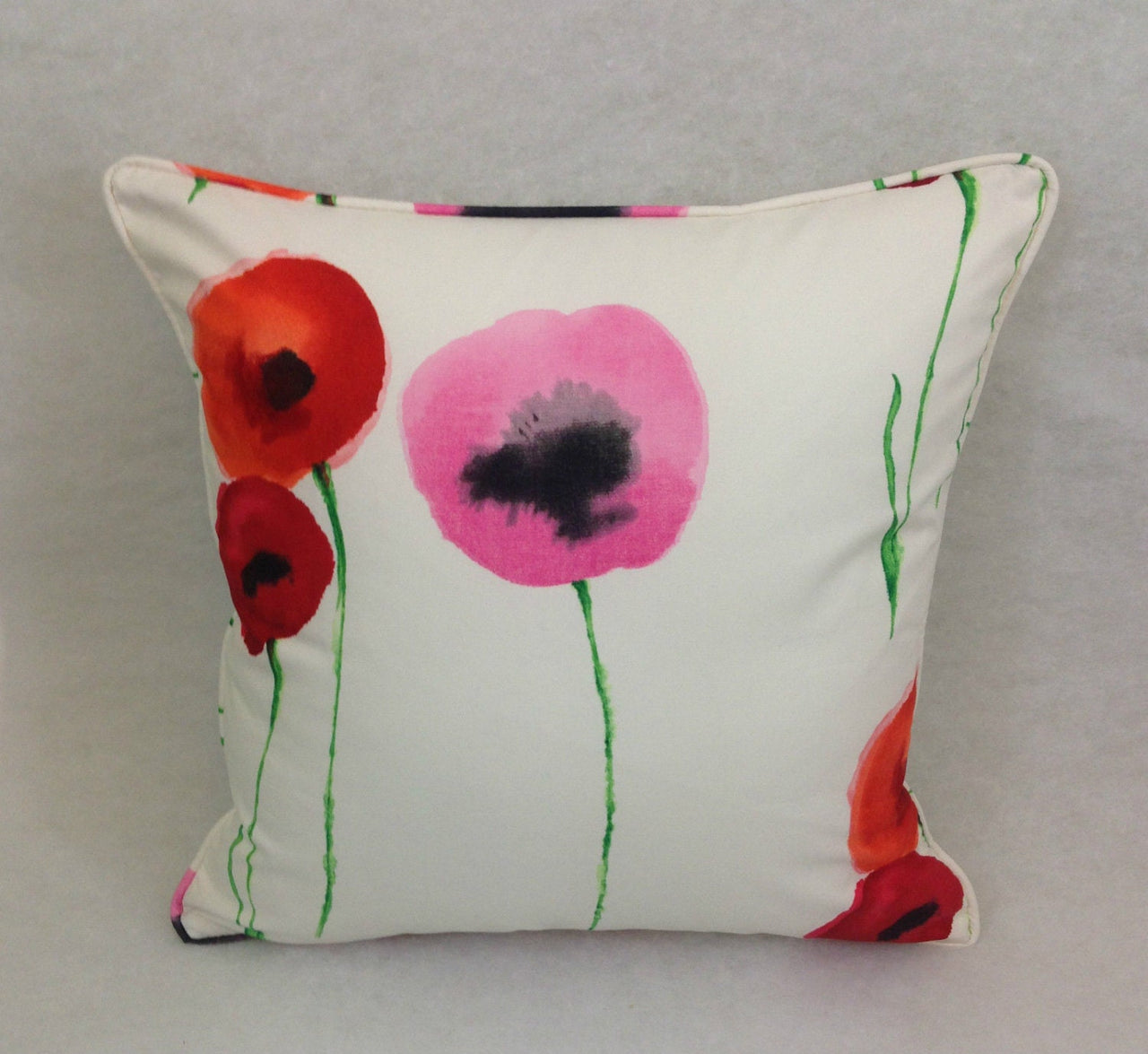 Sanderson - Poppies Watercolour - Red / Emerald - Cushion Cover Throw Pillow Designer Home Decor