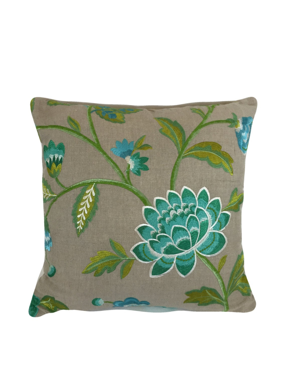 Manuel Canovas - Carla - Turquoise - Embroidered Floral Designer Cushion Cover - Handmade Throw Pillow - Designer Home Decor