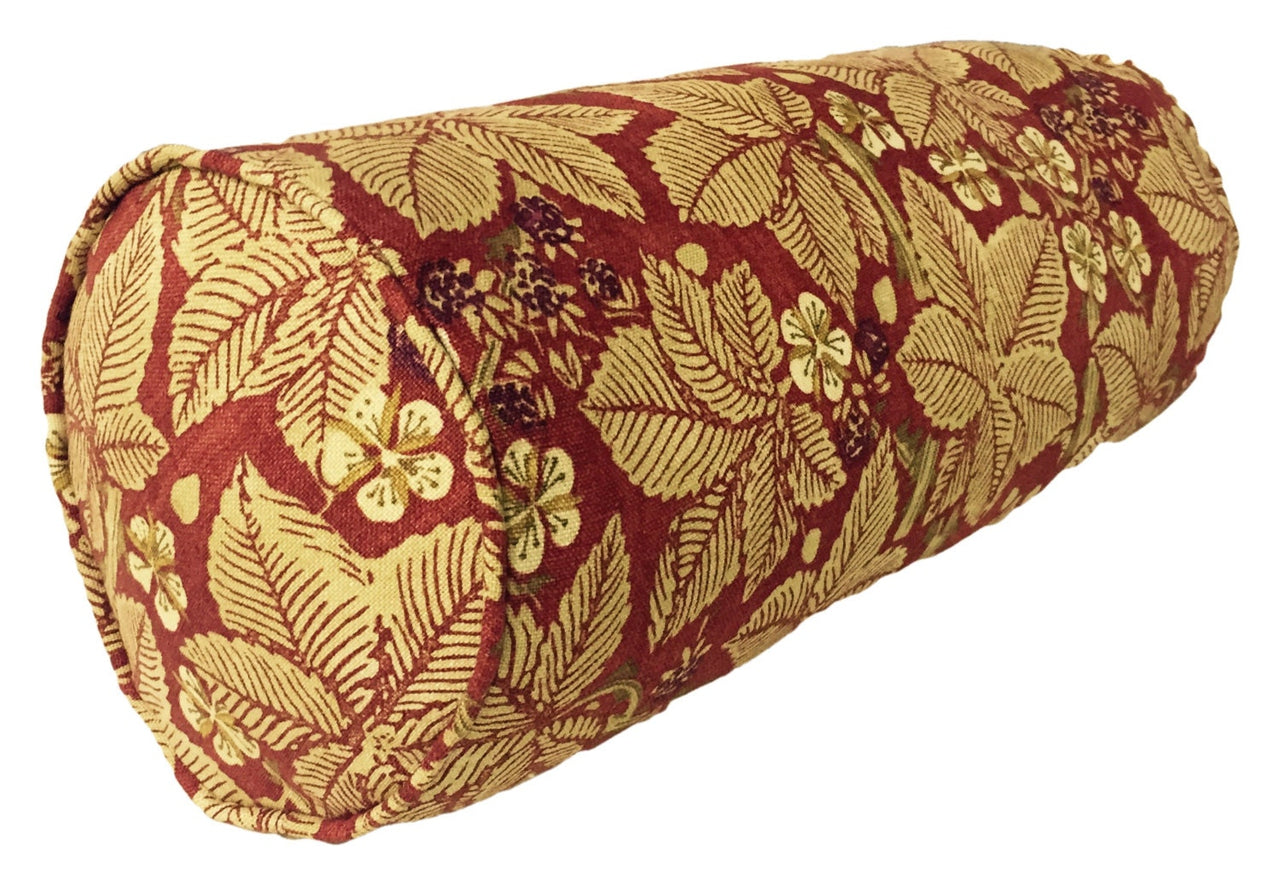 William Morris Bramble Wine/Thyme  Bolster Cushion 17" X 8"